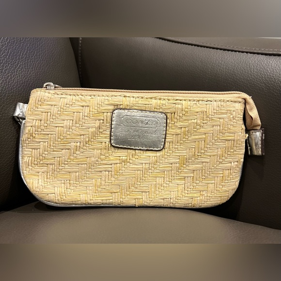 Coach Handbags - Coach Tan and Silver Clutch